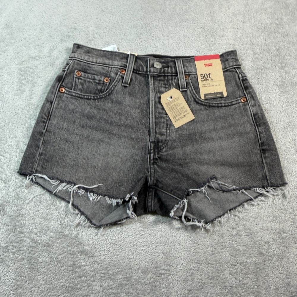 Levis 501 Shorts Women Size 24 Gray High Rise Raw Hem Casual Summer NWT